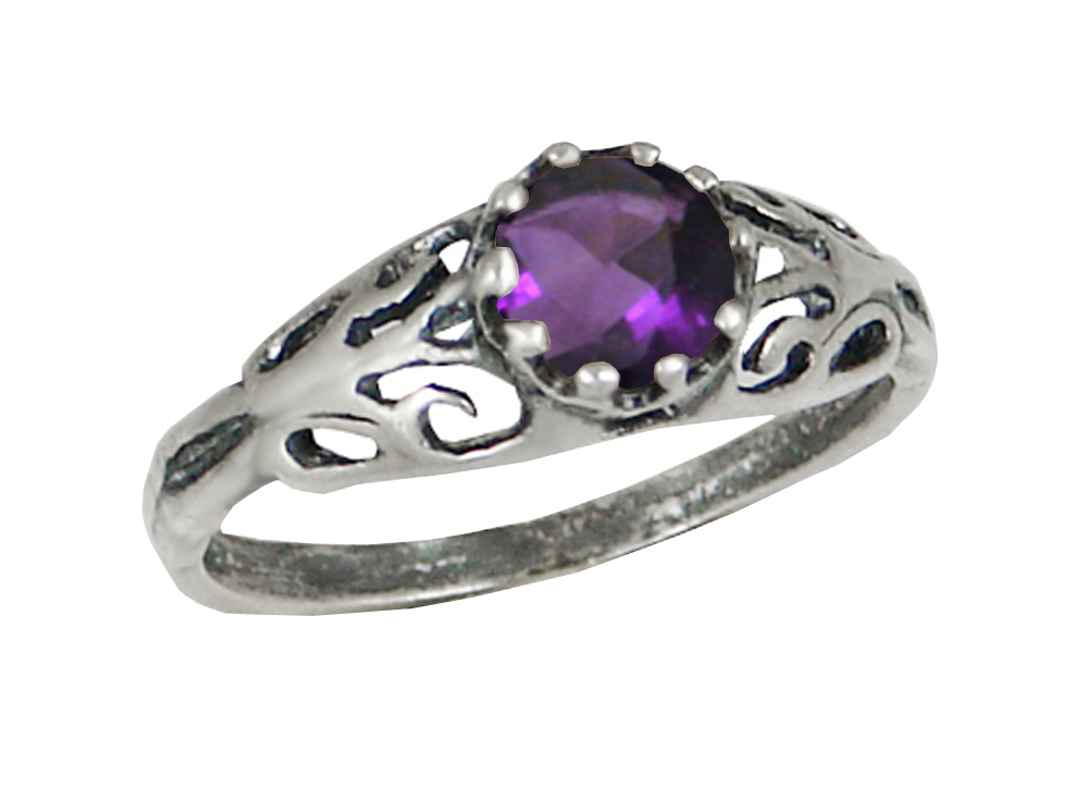 Sterling Silver Filigree Ring With Gorgeous Faceted Amethyst Size 10